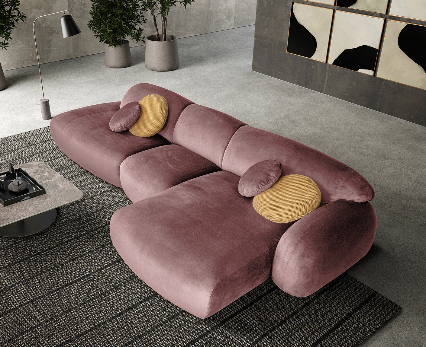 designwerk Globe Ecksofa | 369 x 177 cm | Velourstoff