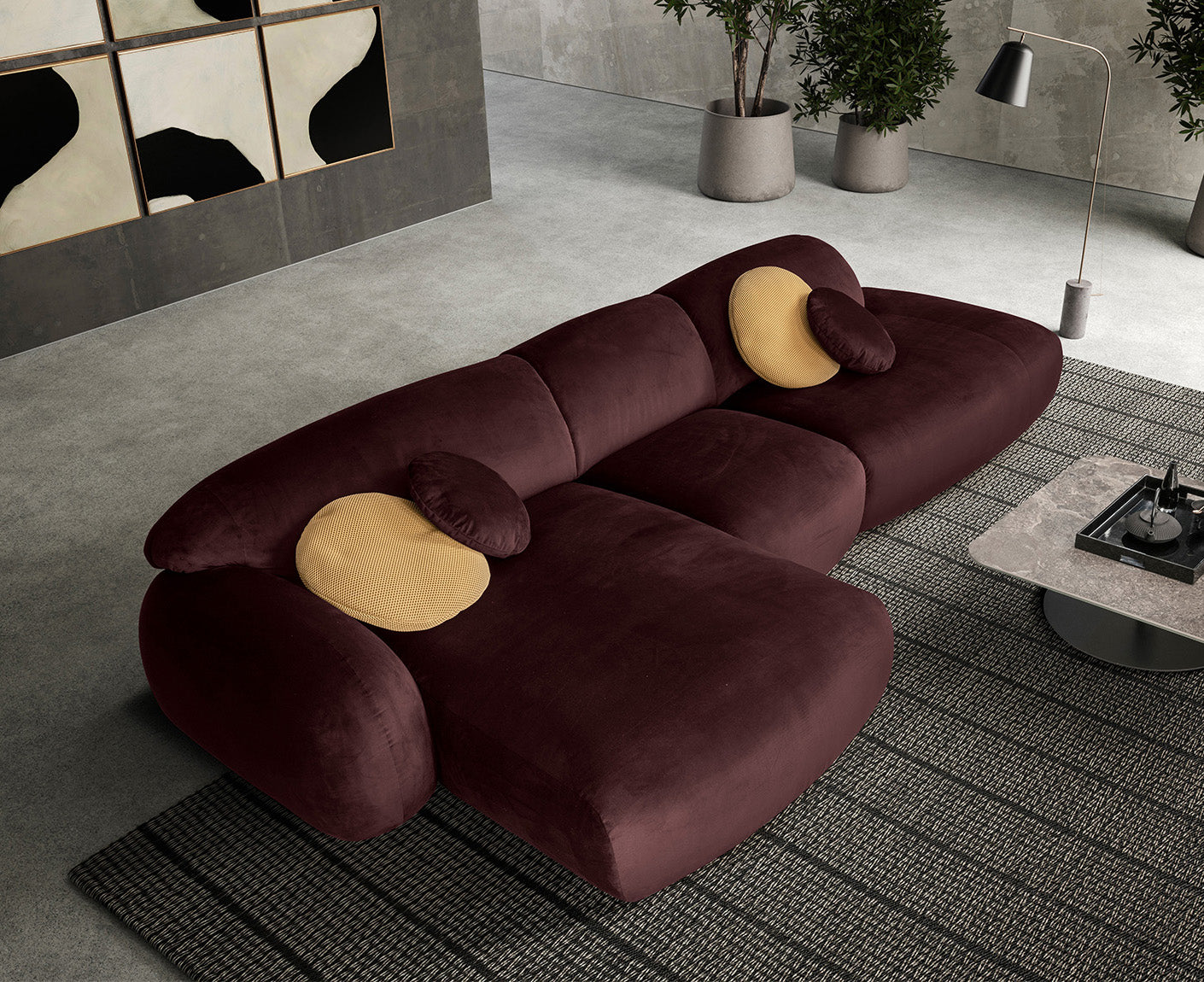 designwerk Globe Ecksofa | 369 x 177 cm | Velourstoff