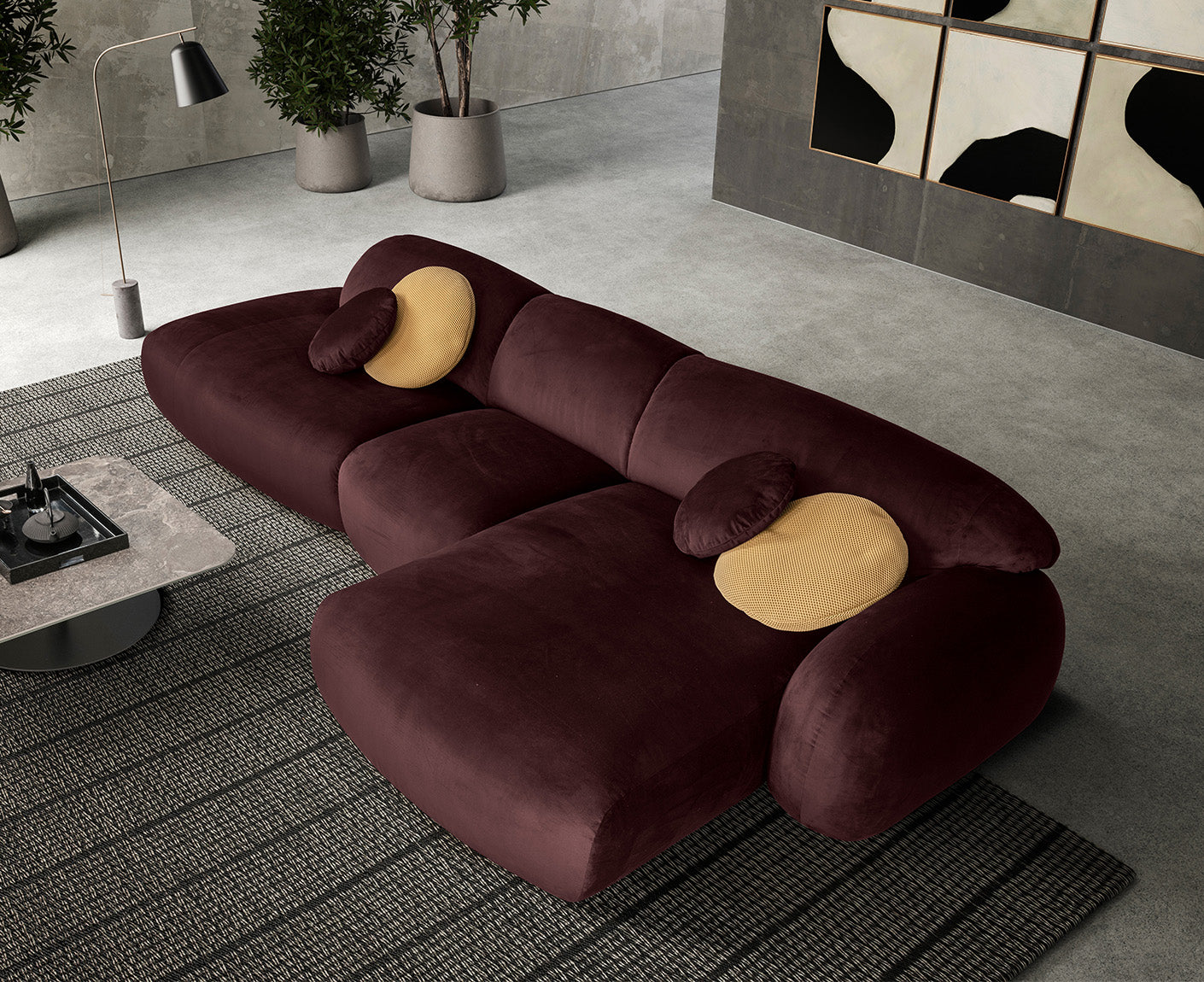 designwerk Globe Ecksofa | 369 x 177 cm | Velourstoff