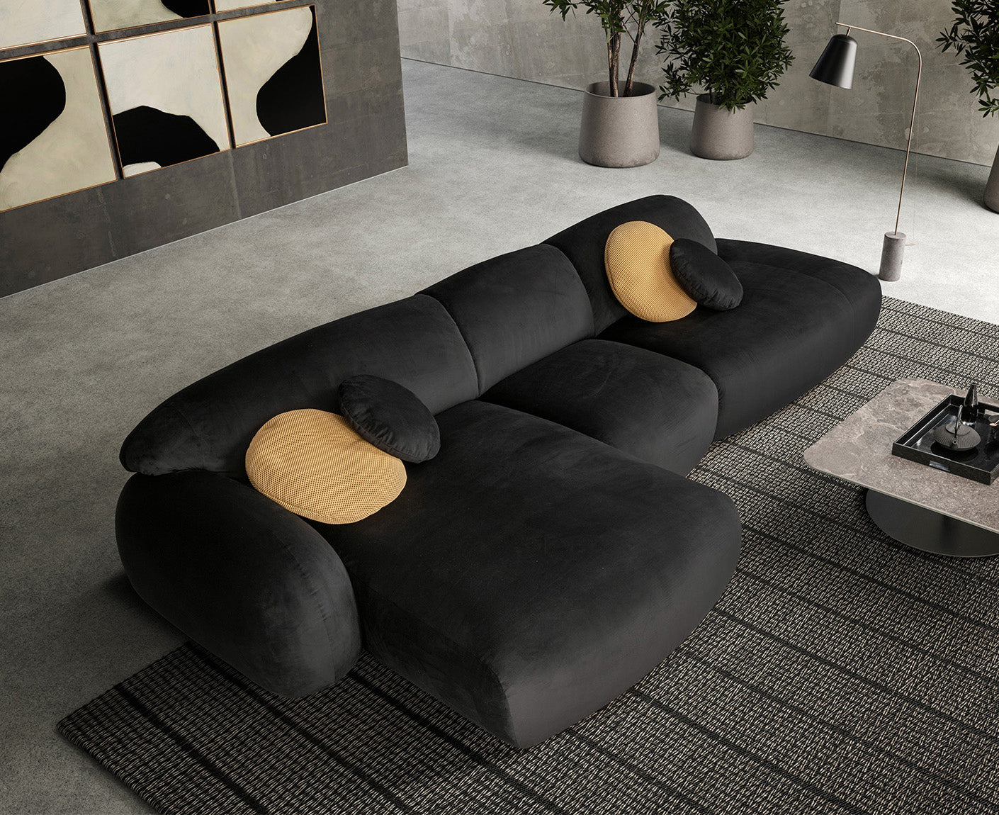 designwerk Globe Ecksofa | 369 x 177 cm | Velourstoff