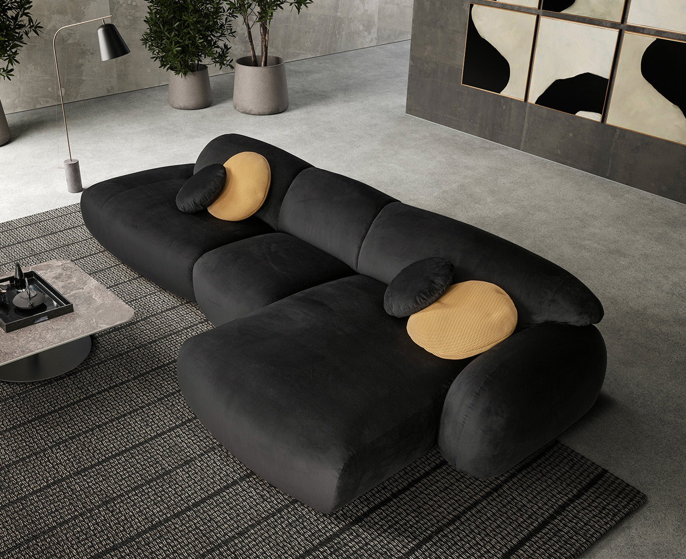 designwerk Globe Ecksofa | 369 x 177 cm | Velourstoff