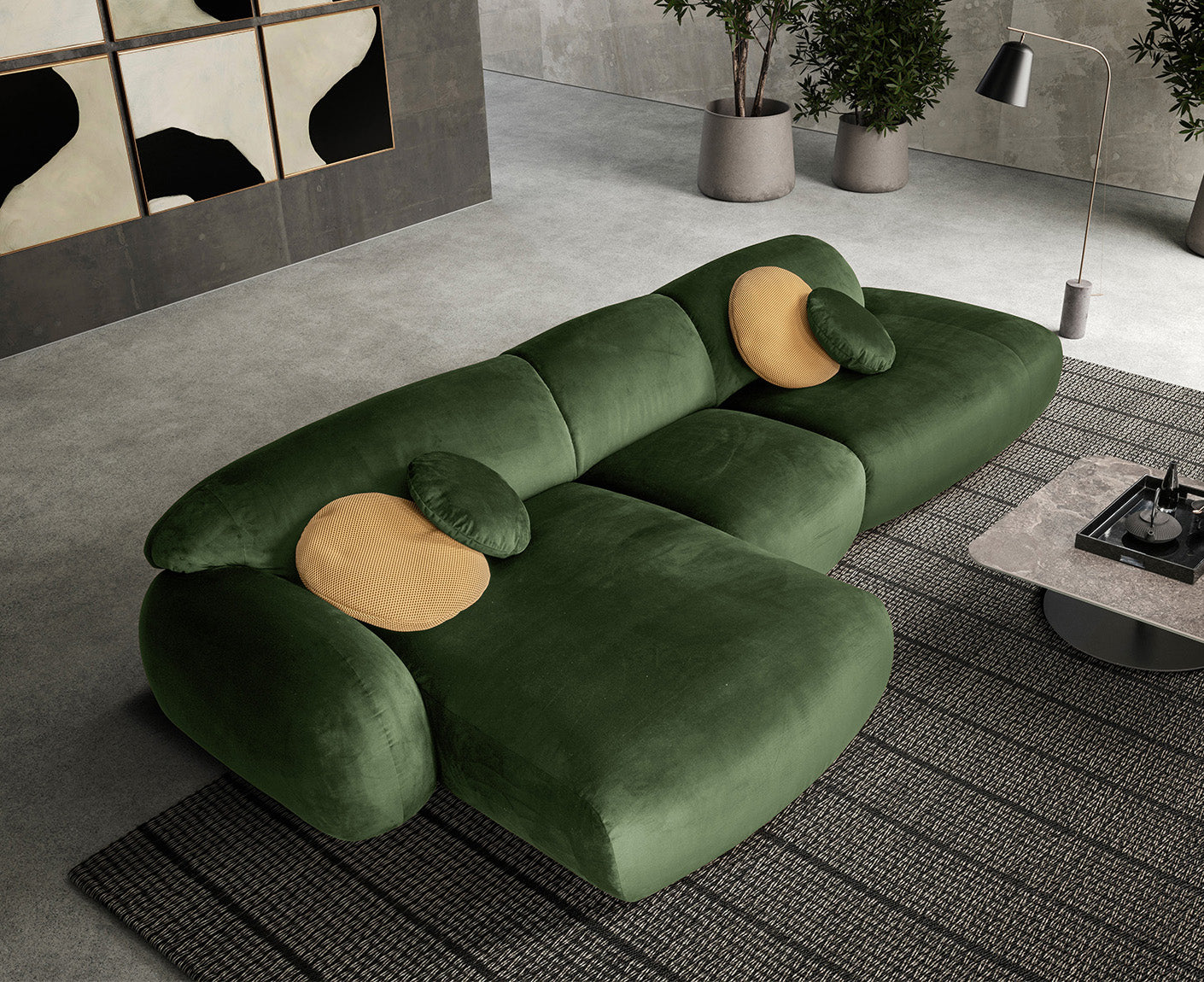designwerk Globe Ecksofa | 369 x 177 cm | Velourstoff