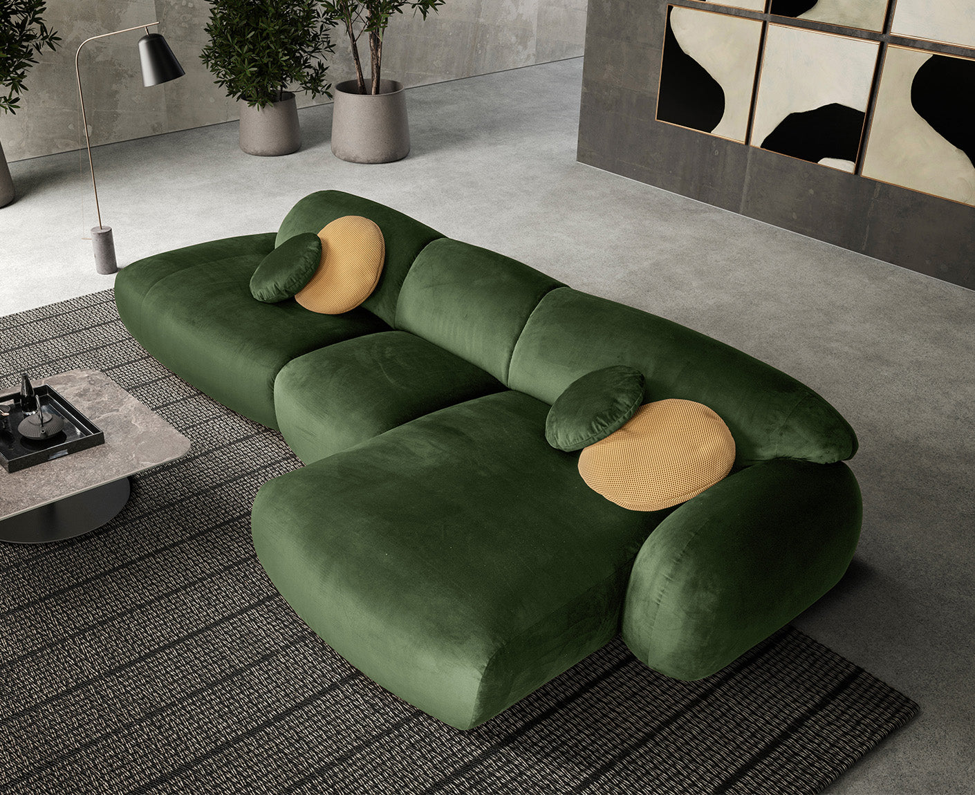 designwerk Globe Ecksofa | 369 x 177 cm | Velourstoff