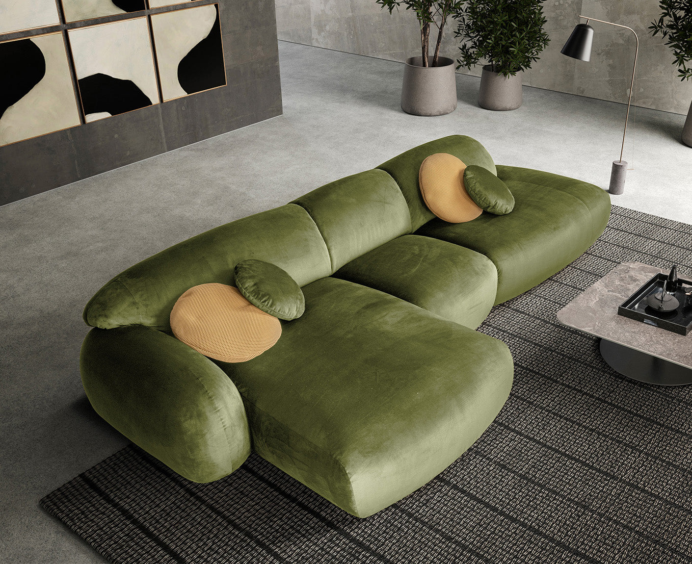 designwerk Globe Ecksofa | 369 x 177 cm | Velourstoff