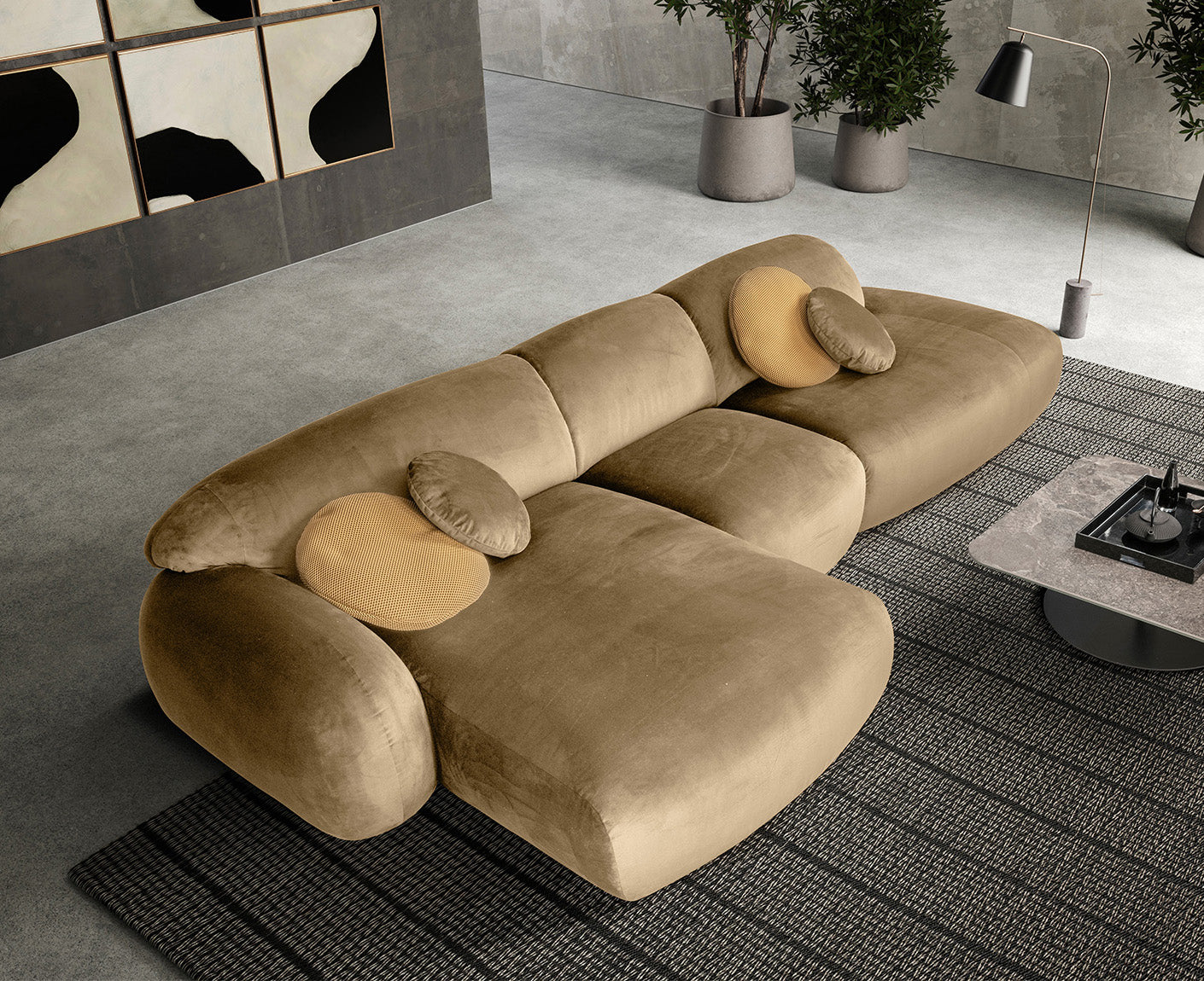 designwerk Globe Ecksofa | 369 x 177 cm | Velourstoff