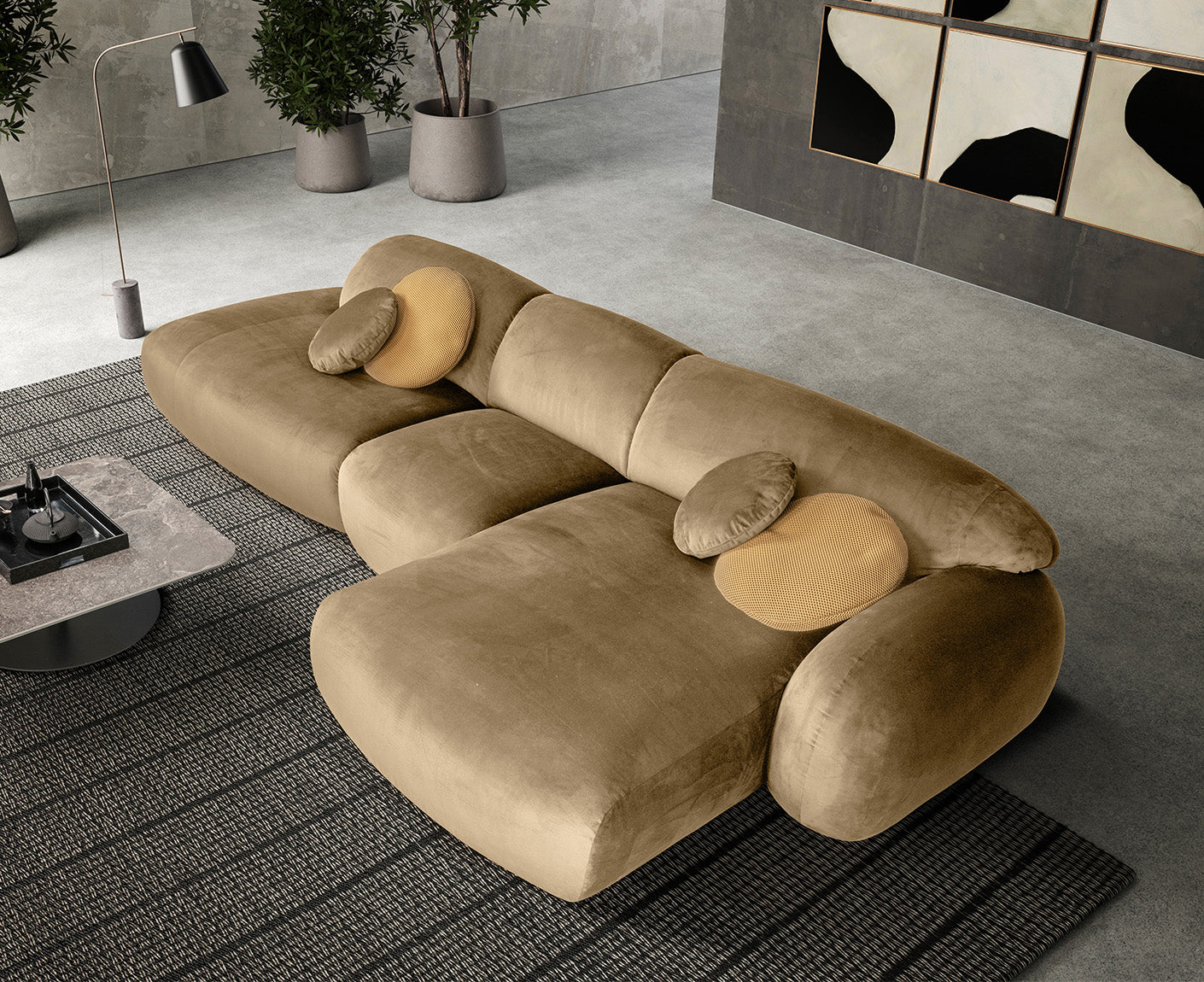designwerk Globe Ecksofa | 369 x 177 cm | Velourstoff