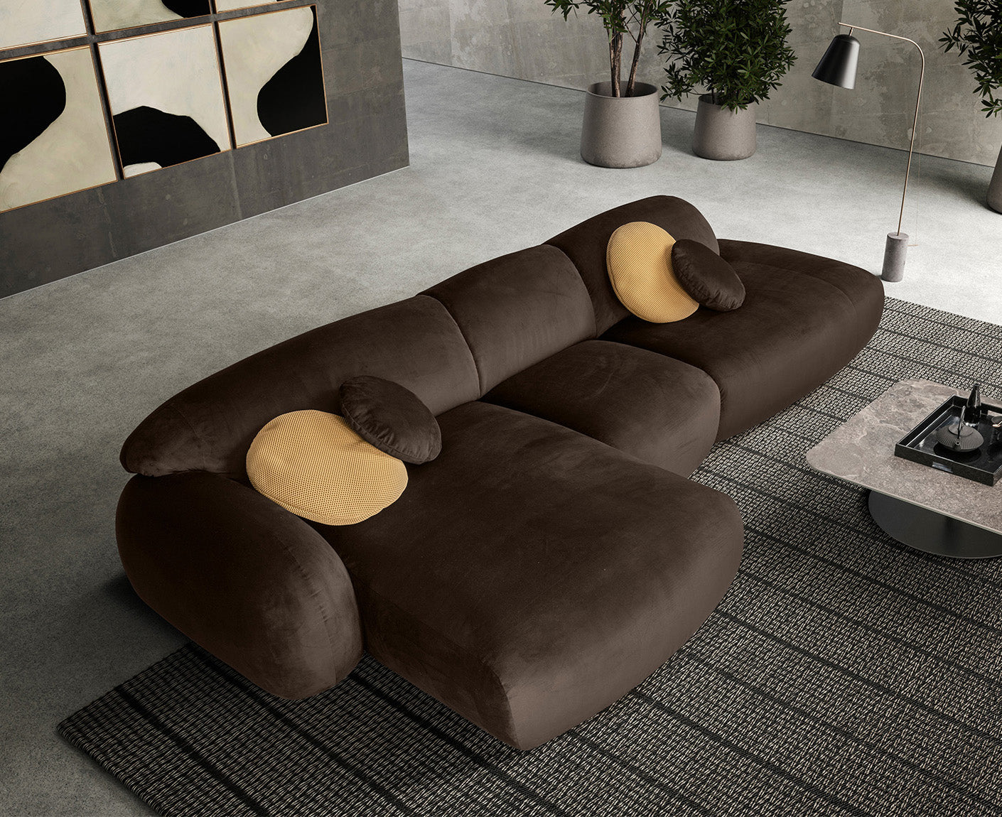 designwerk Globe Ecksofa | 369 x 177 cm | Velourstoff