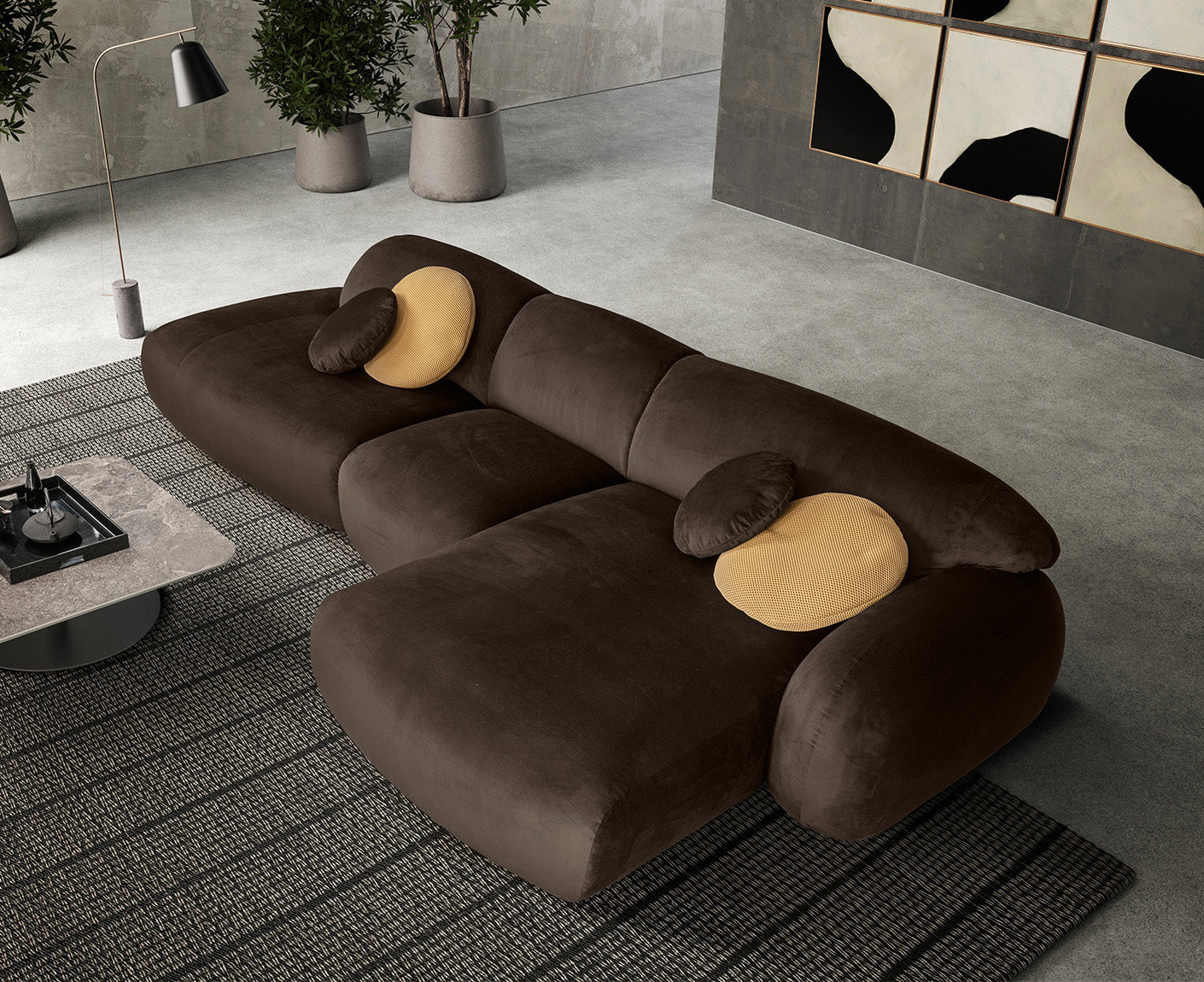 designwerk Globe Ecksofa | 369 x 177 cm | Velourstoff