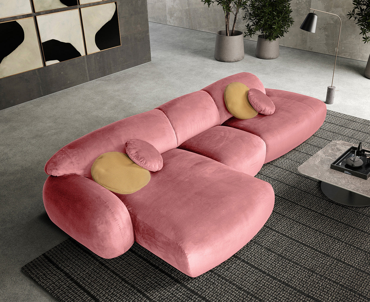 designwerk Globe Ecksofa | 369 x 177 cm | Velourstoff