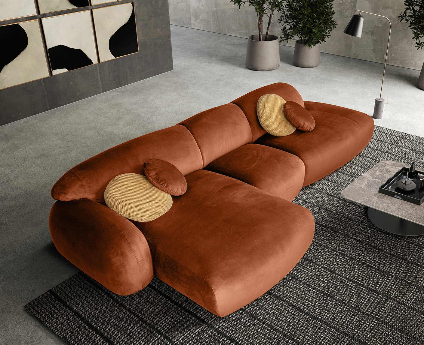 designwerk Globe Ecksofa | 369 x 177 cm | Velourstoff