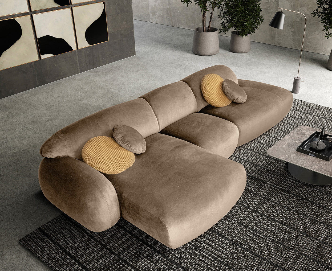 designwerk Globe Ecksofa | 369 x 177 cm | Velourstoff
