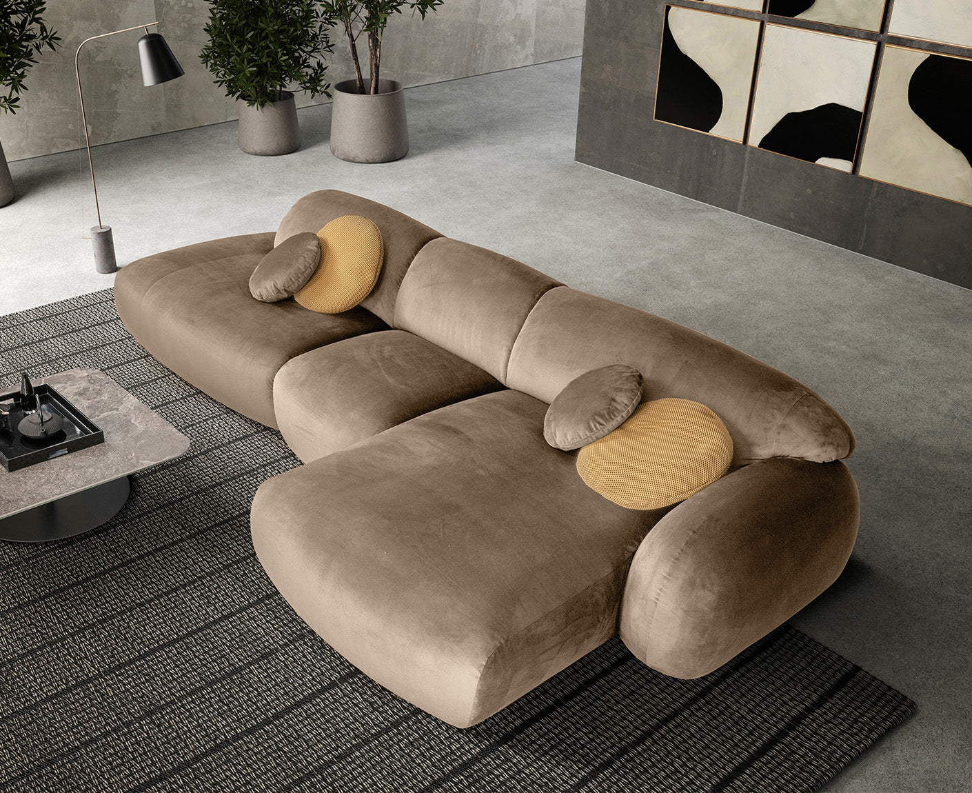 designwerk Globe Ecksofa | 369 x 177 cm | Velourstoff