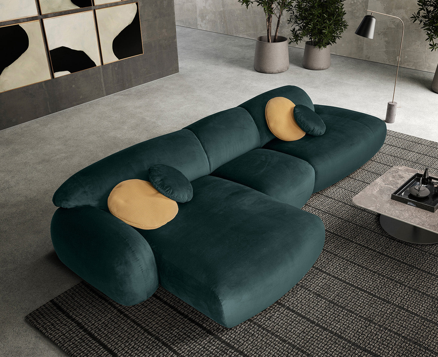 designwerk Globe Ecksofa | 369 x 177 cm | Velourstoff