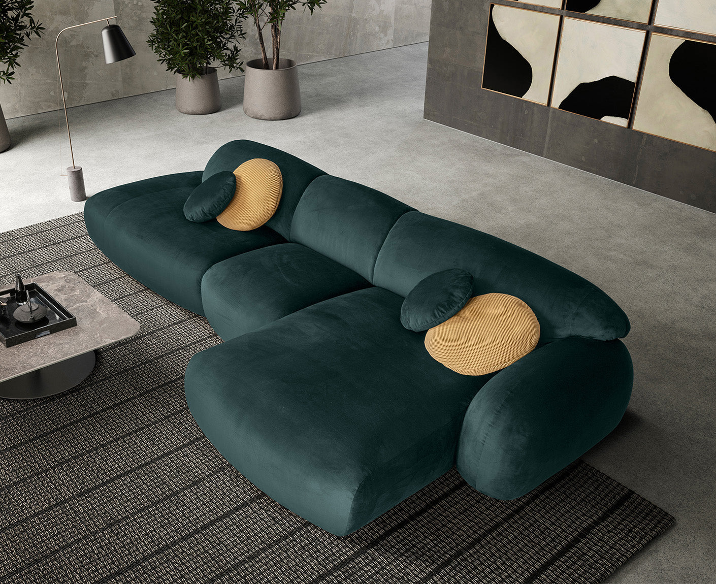 designwerk Globe Ecksofa | 369 x 177 cm | Velourstoff