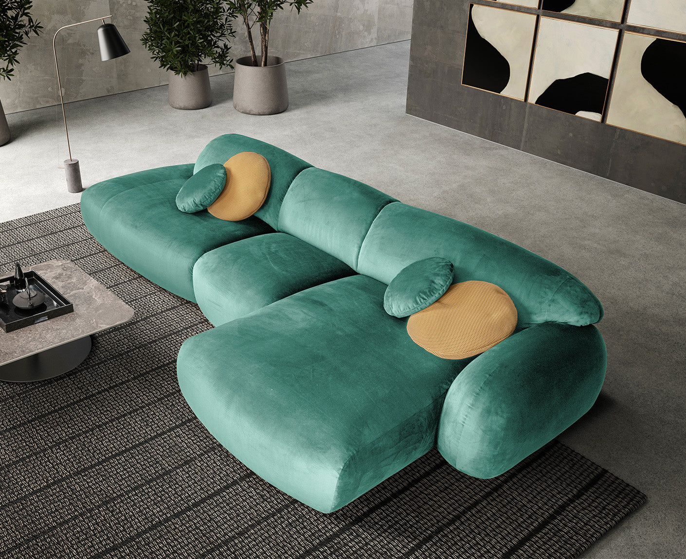 designwerk Globe Ecksofa | 369 x 177 cm | Velourstoff