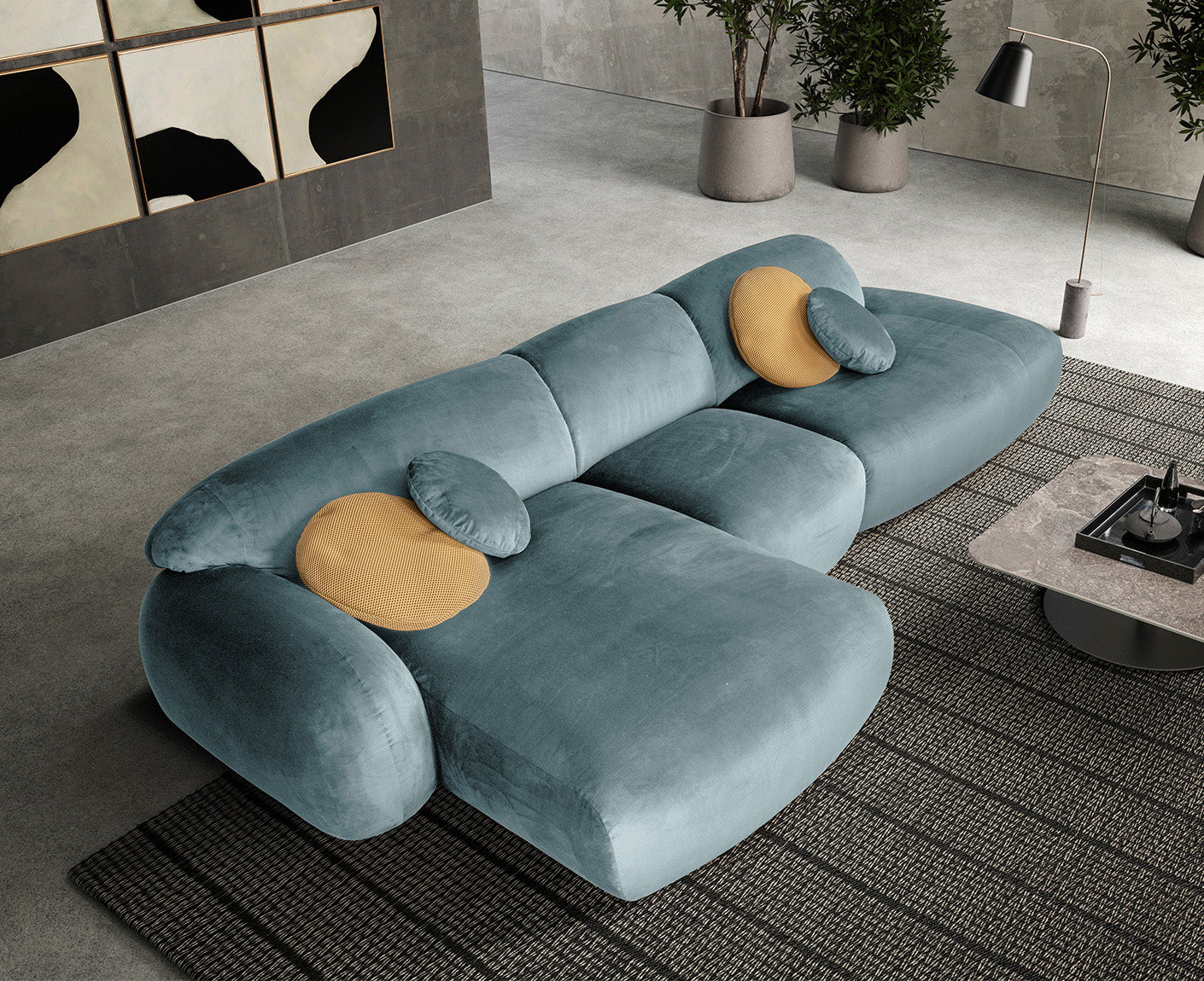 designwerk Globe Ecksofa | 369 x 177 cm | Velourstoff