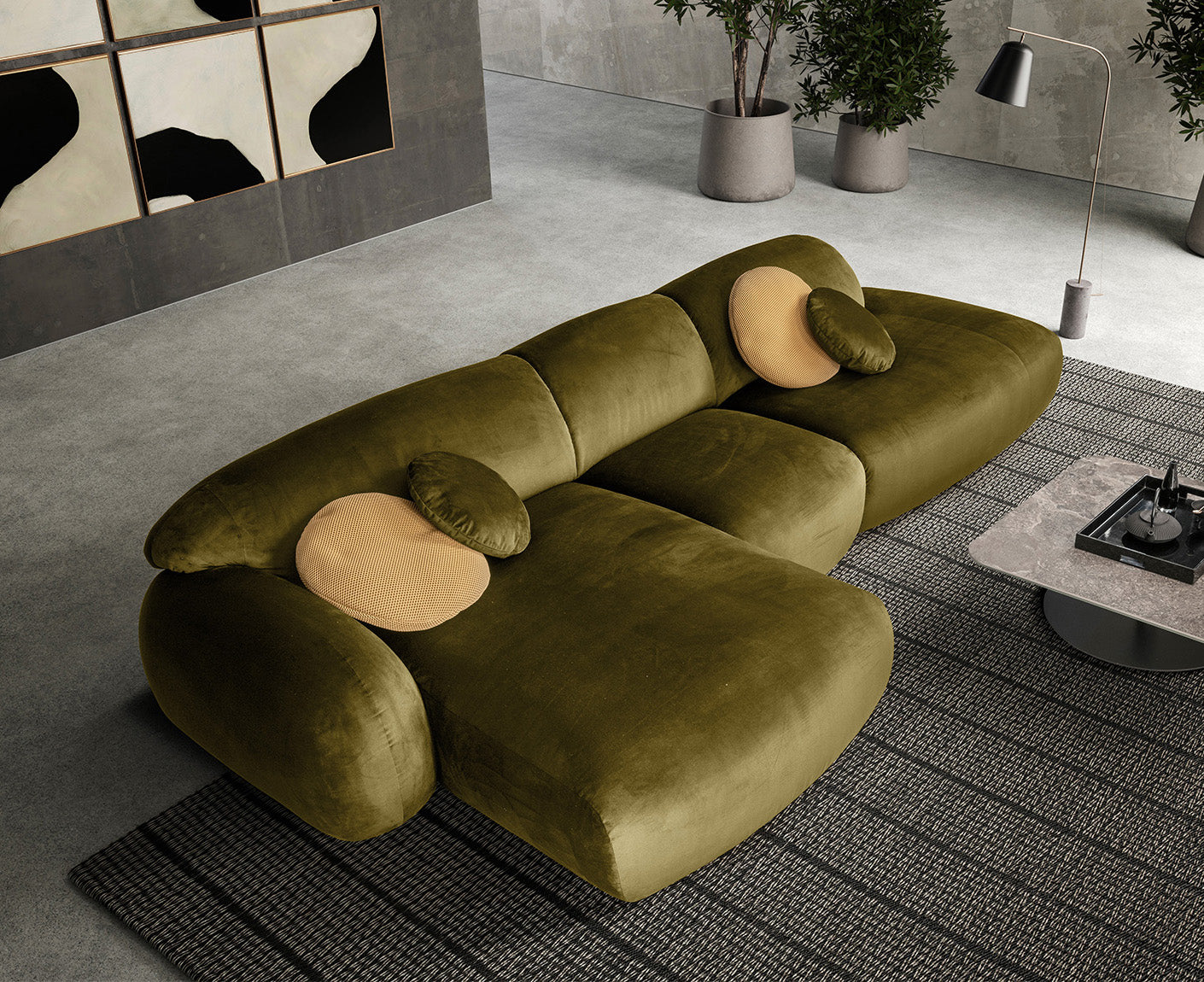 designwerk Globe Ecksofa | 369 x 177 cm | Velourstoff