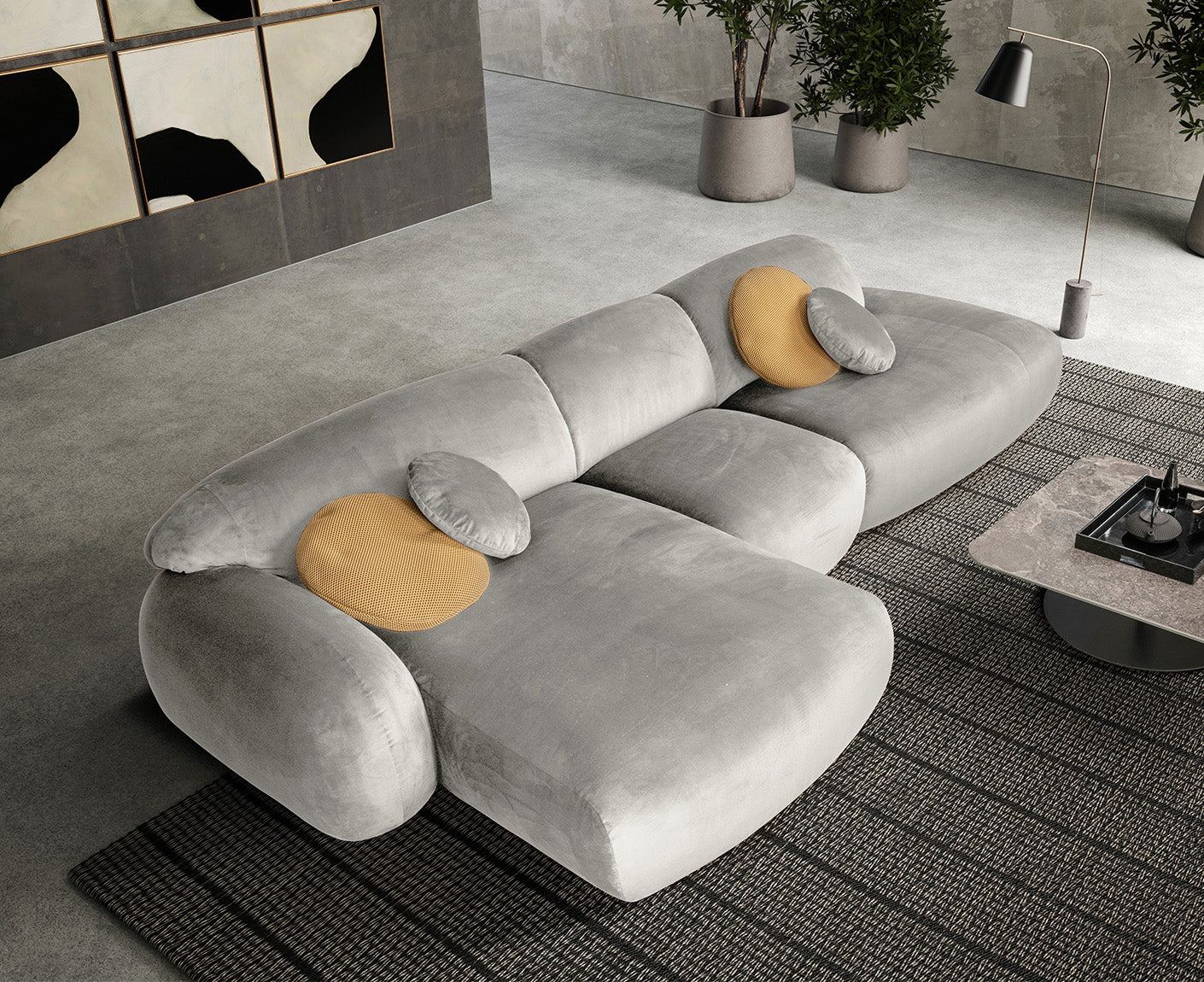 designwerk Globe Ecksofa | 369 x 177 cm | Velourstoff