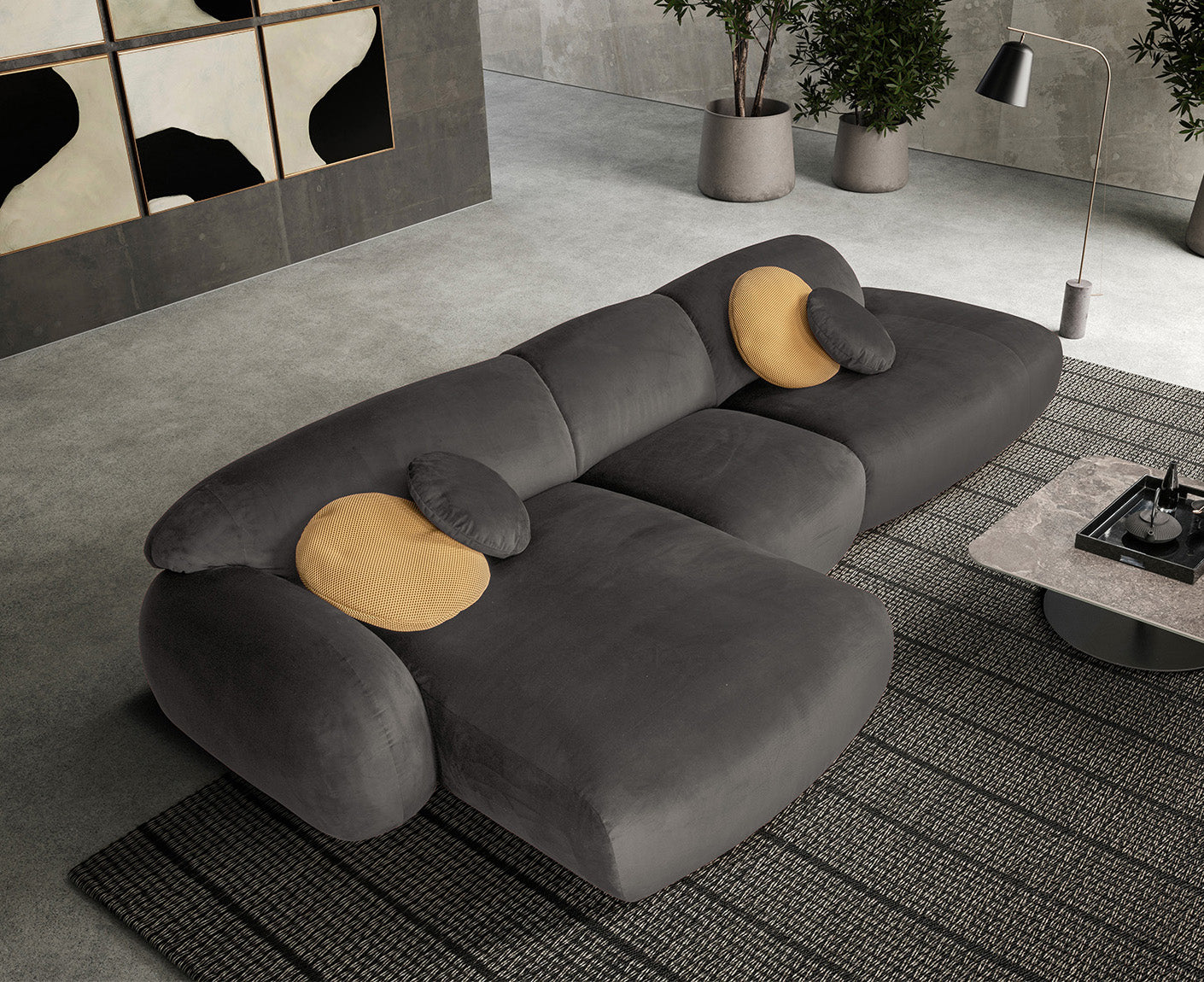 designwerk Globe Ecksofa | 369 x 177 cm | Velourstoff
