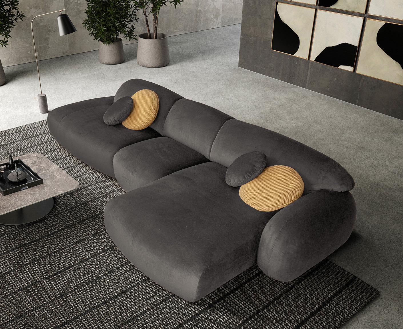 designwerk Globe Ecksofa | 369 x 177 cm | Velourstoff