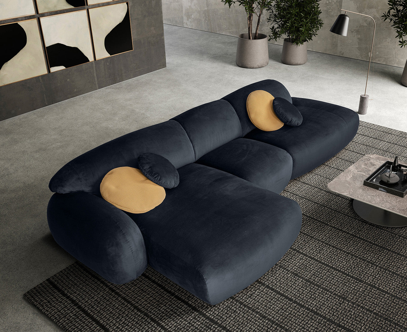 designwerk Globe Ecksofa | 369 x 177 cm | Velourstoff