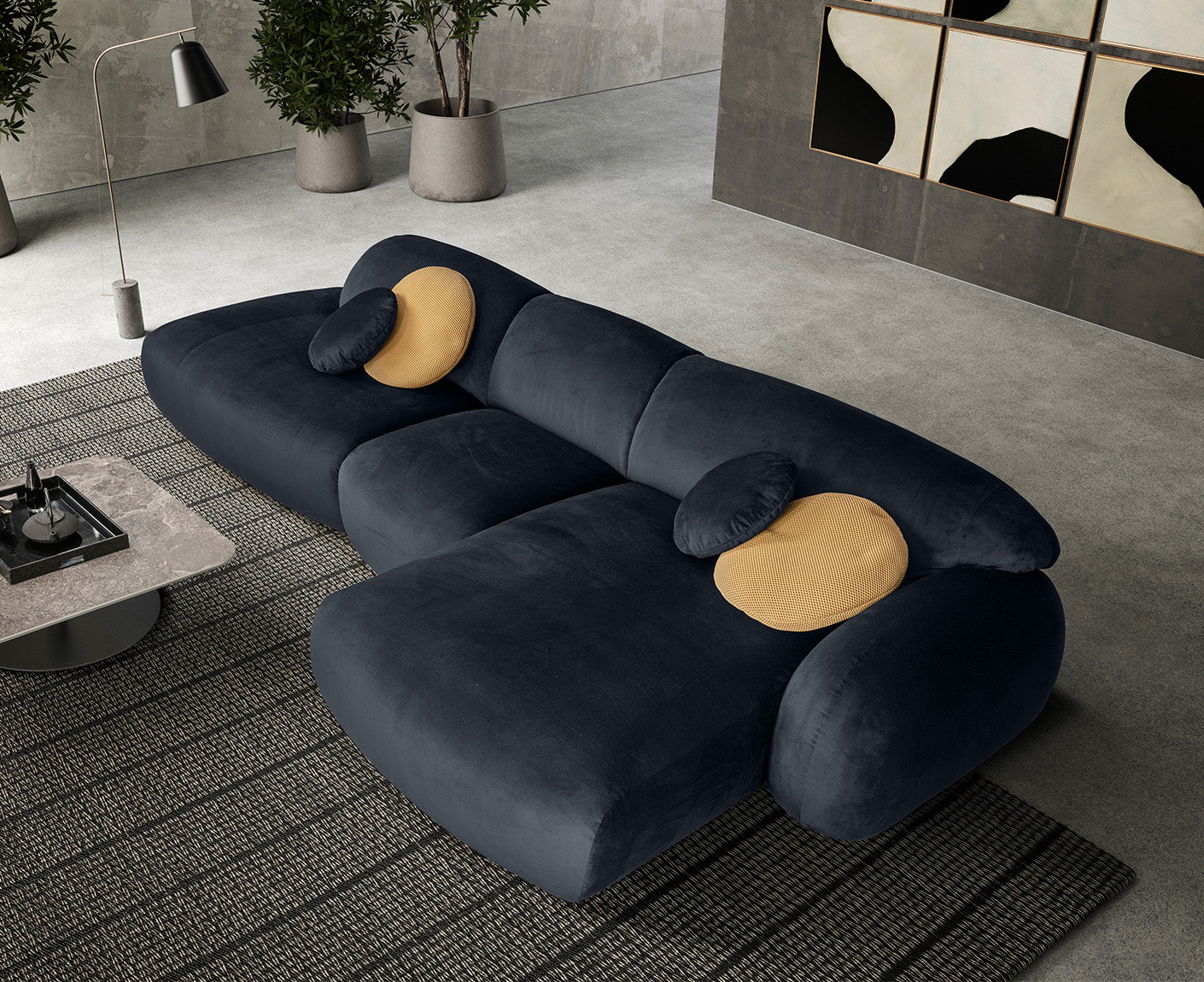designwerk Globe Ecksofa | 369 x 177 cm | Velourstoff