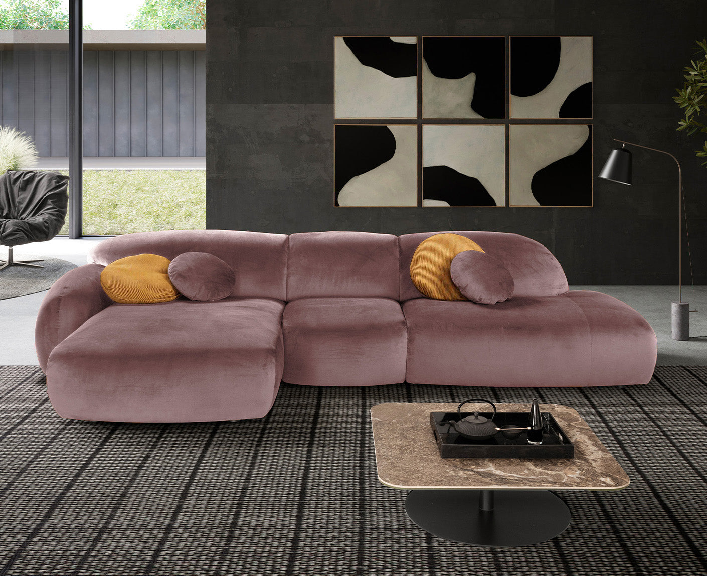 designwerk Globe Ecksofa | 369 x 177 cm | Velourstoff