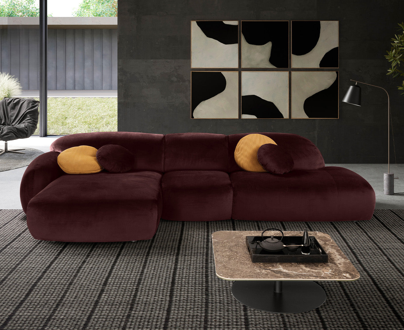 designwerk Globe Ecksofa | 369 x 177 cm | Velourstoff