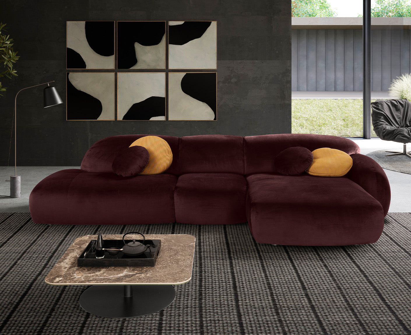 designwerk Globe Ecksofa | 369 x 177 cm | Velourstoff