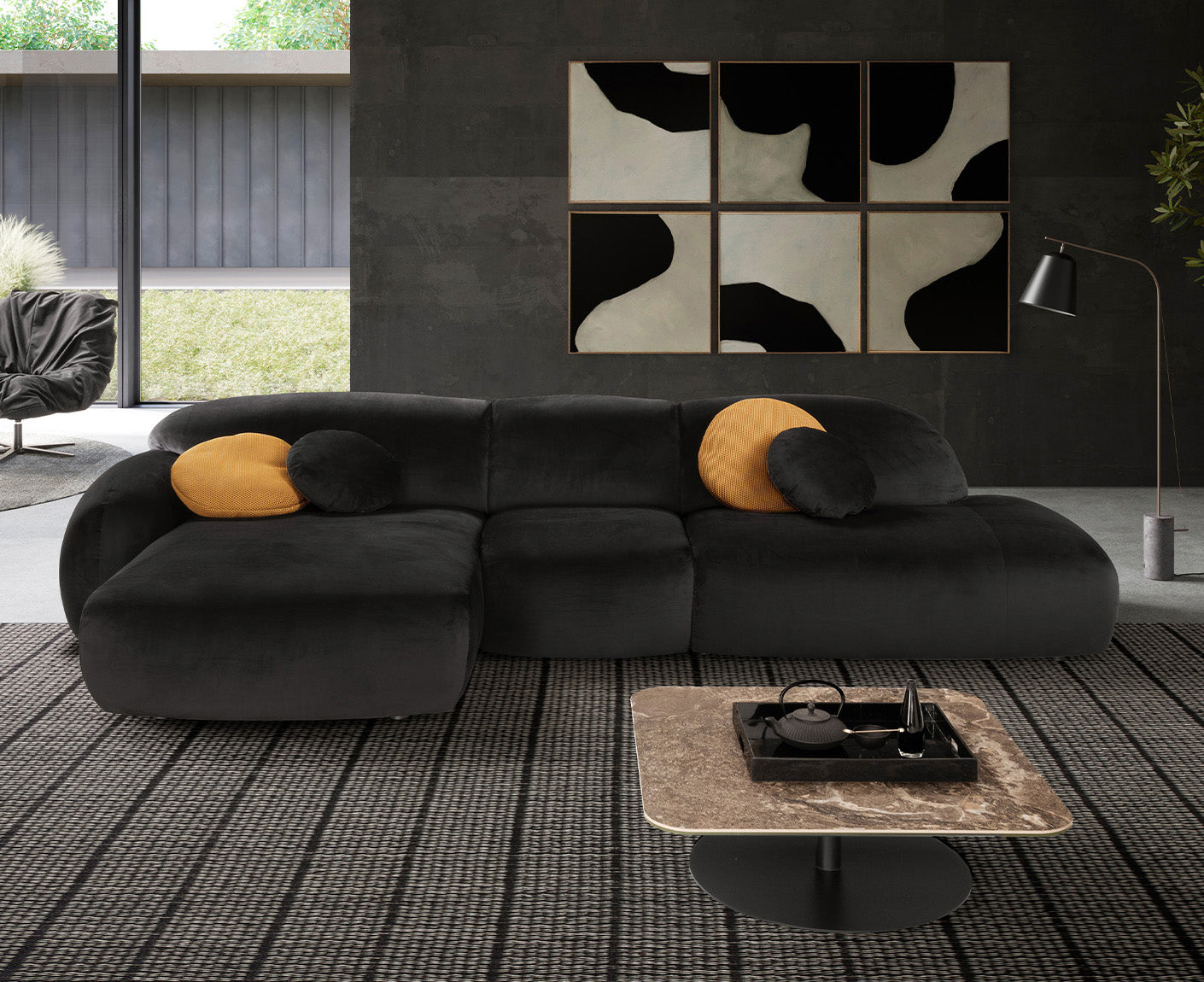 designwerk Globe Ecksofa | 369 x 177 cm | Velourstoff