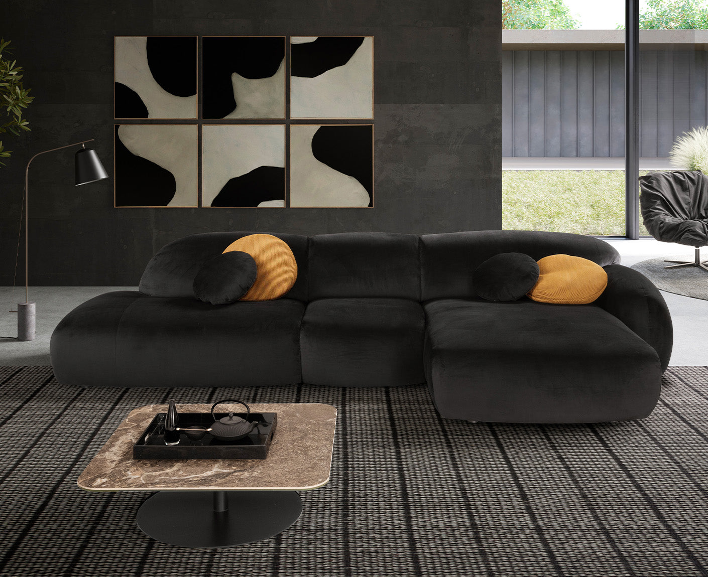 designwerk Globe Ecksofa | 369 x 177 cm | Velourstoff