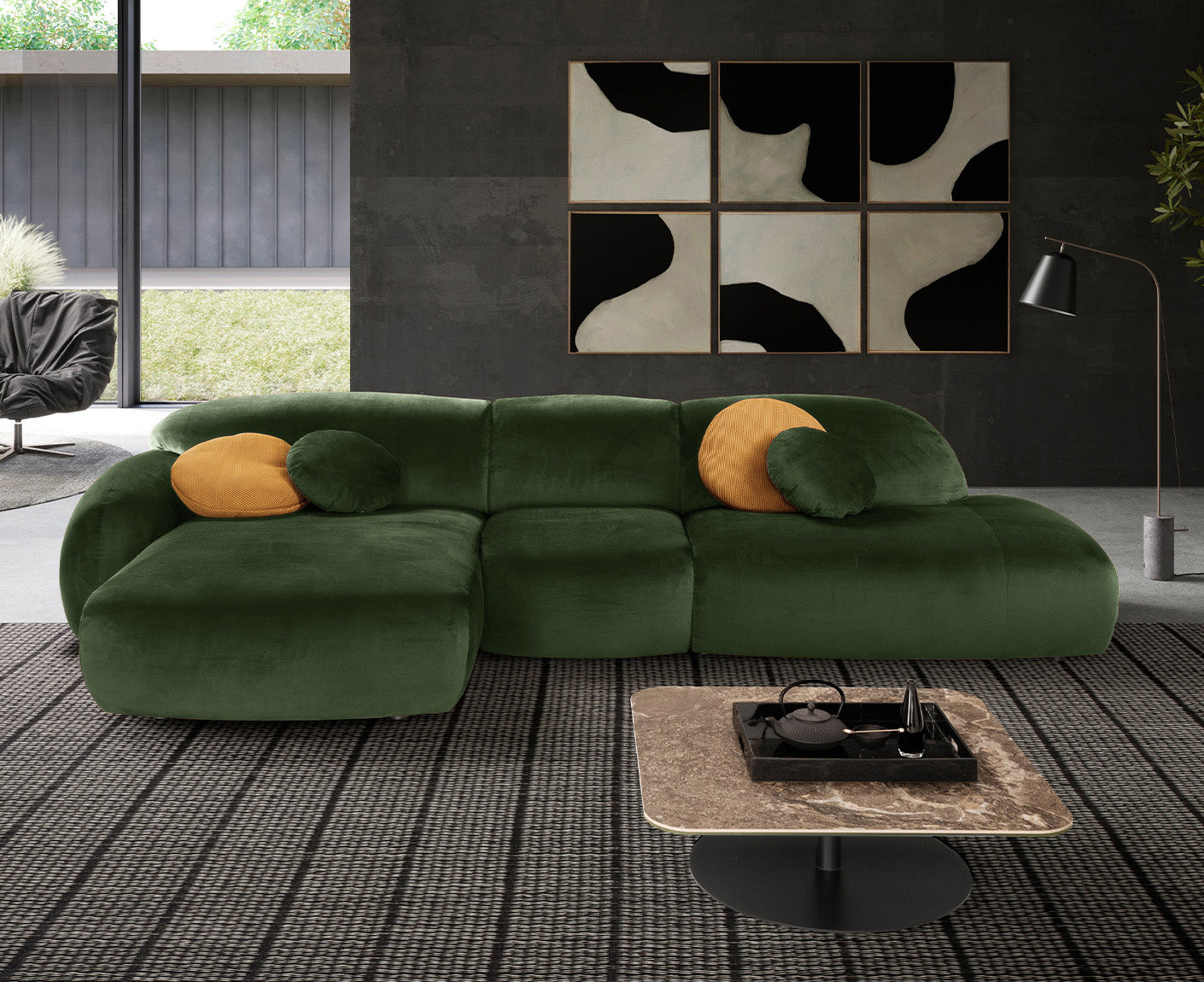 designwerk Globe Ecksofa | 369 x 177 cm | Velourstoff