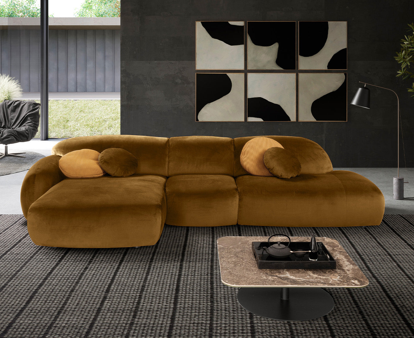 designwerk Globe Ecksofa | 369 x 177 cm | Velourstoff