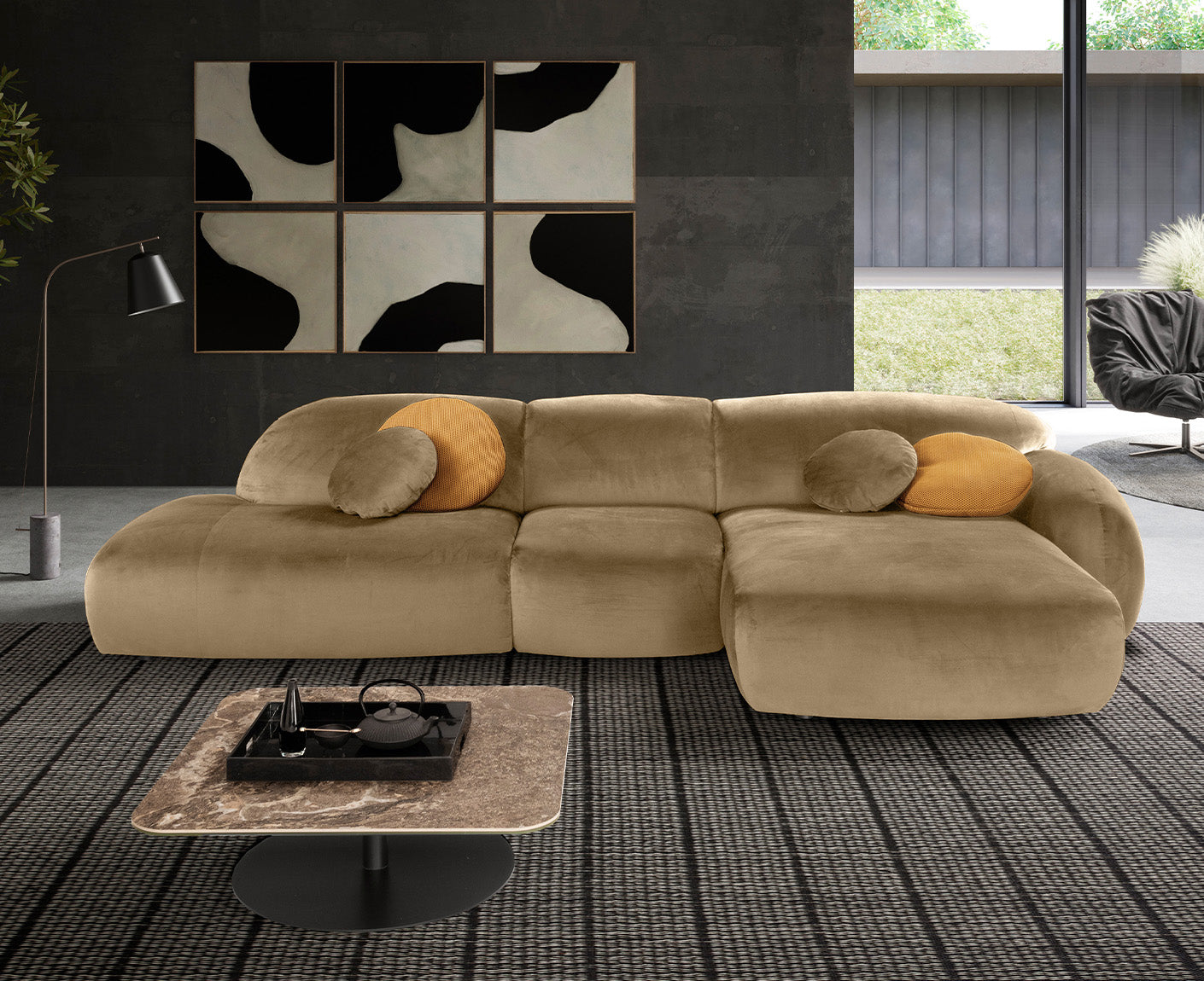 designwerk Globe Ecksofa | 369 x 177 cm | Velourstoff