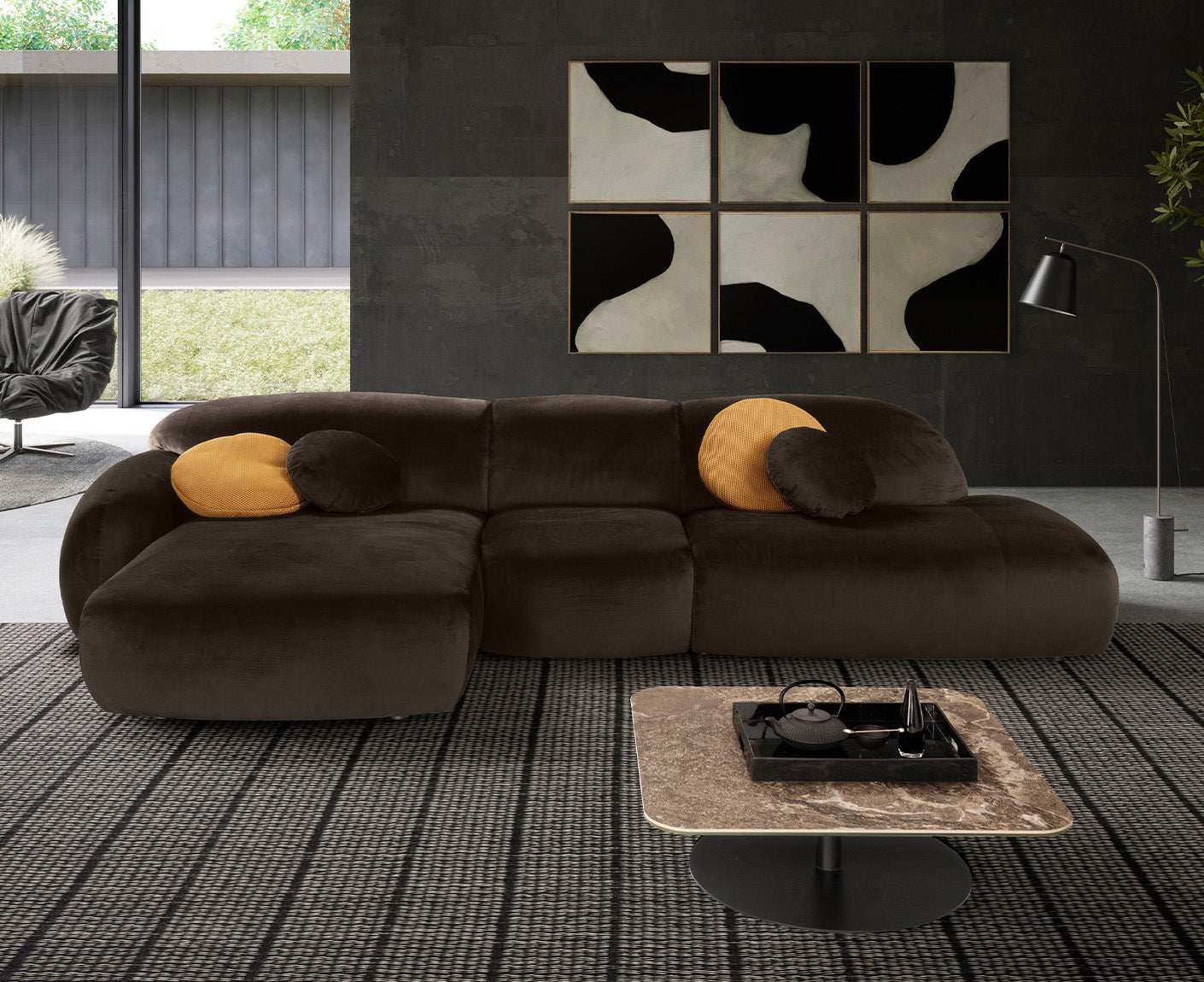 designwerk Globe Ecksofa | 369 x 177 cm | Velourstoff