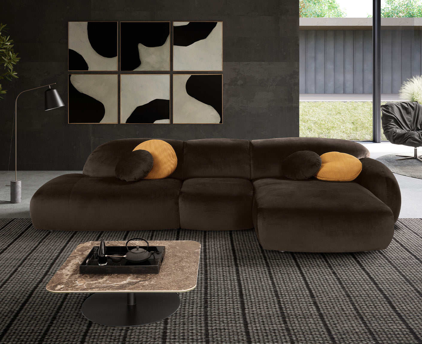 designwerk Globe Ecksofa | 369 x 177 cm | Velourstoff