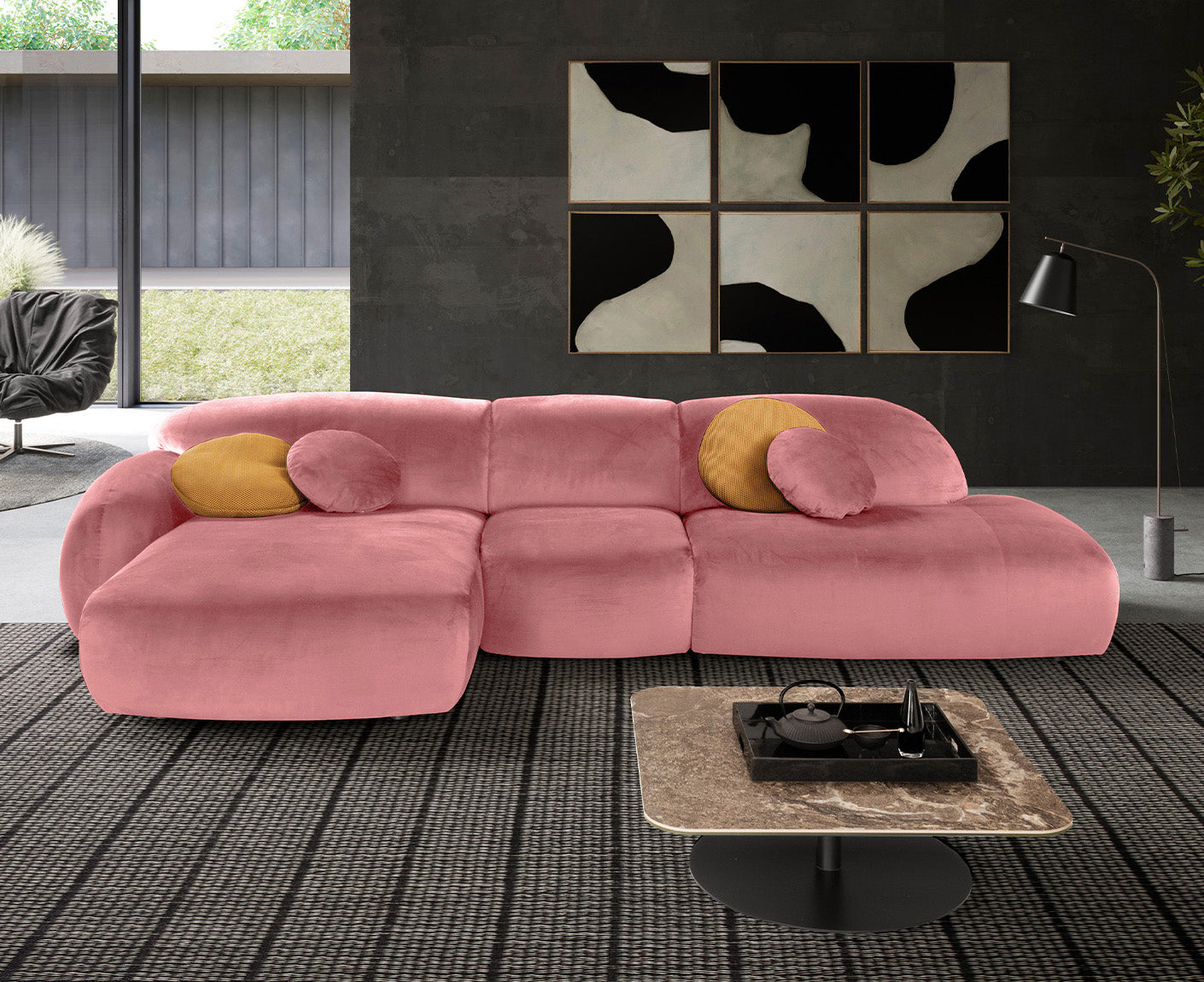 designwerk Globe Ecksofa | 369 x 177 cm | Velourstoff