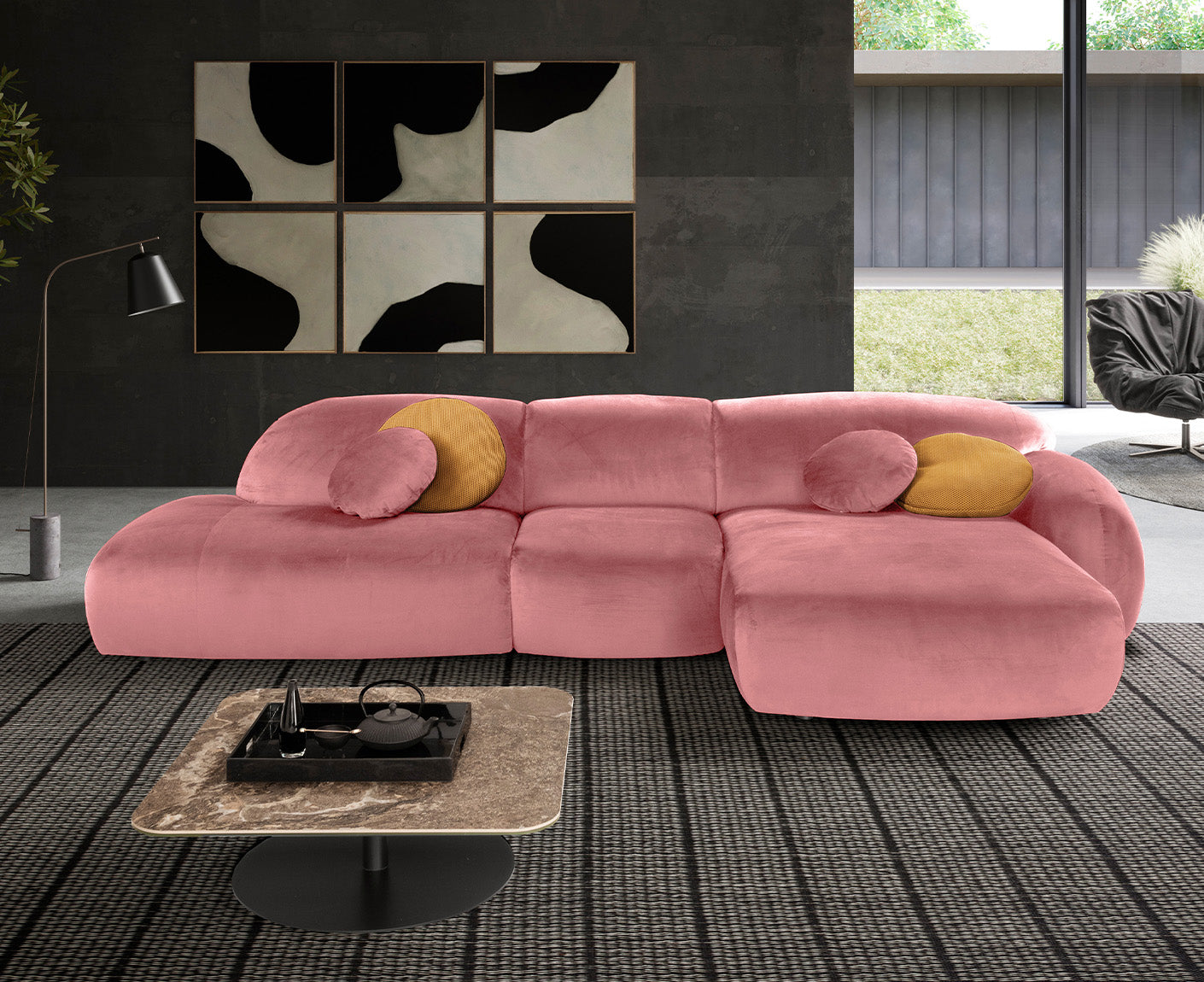 designwerk Globe Ecksofa | 369 x 177 cm | Velourstoff