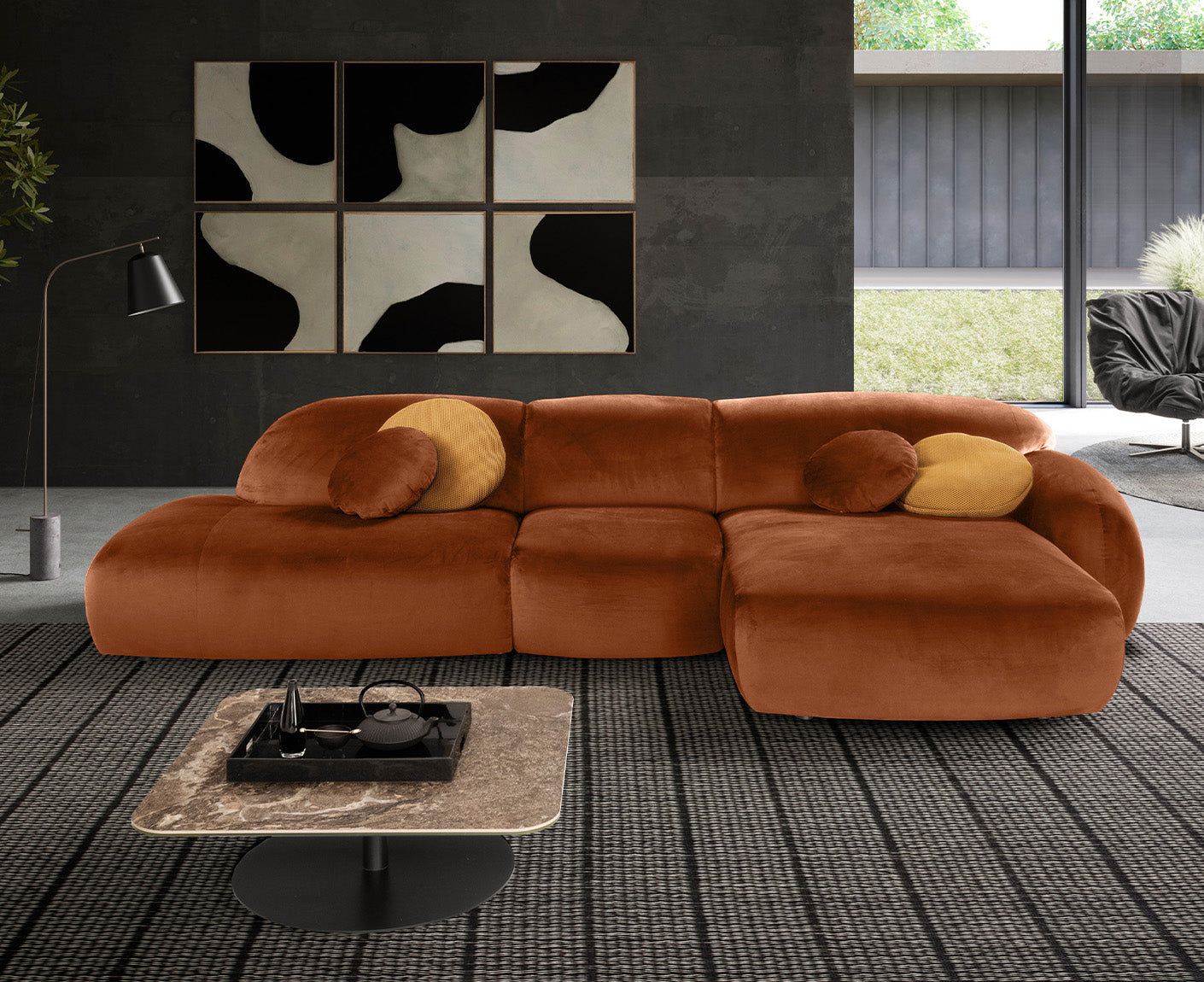 designwerk Globe Ecksofa | 369 x 177 cm | Velourstoff