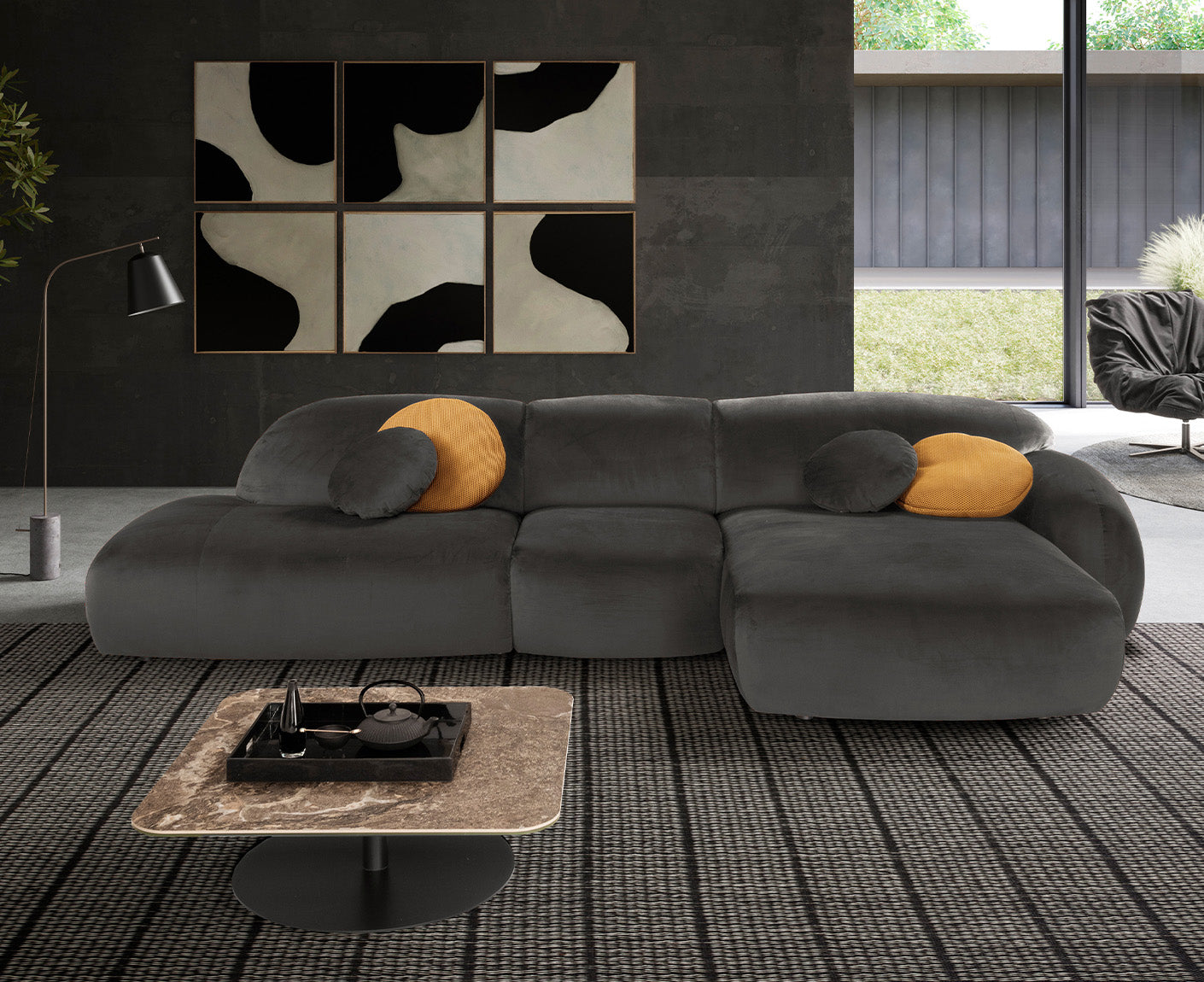 designwerk Globe Ecksofa | 369 x 177 cm | Velourstoff