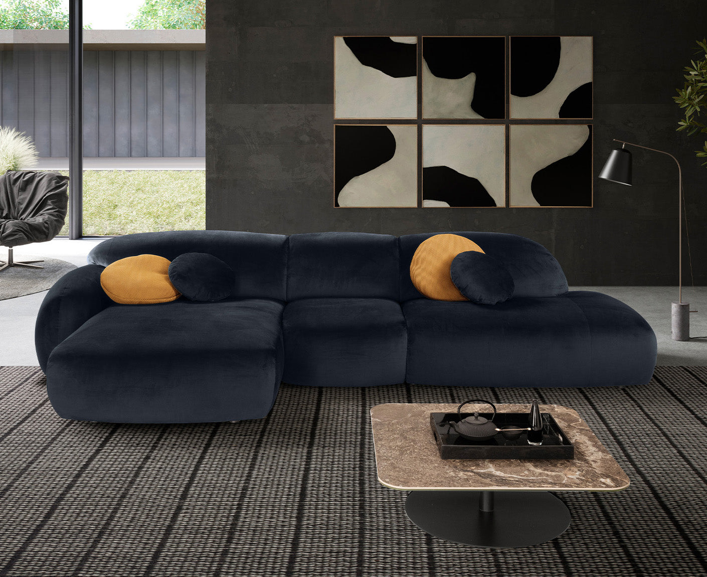 designwerk Globe Ecksofa | 369 x 177 cm | Velourstoff