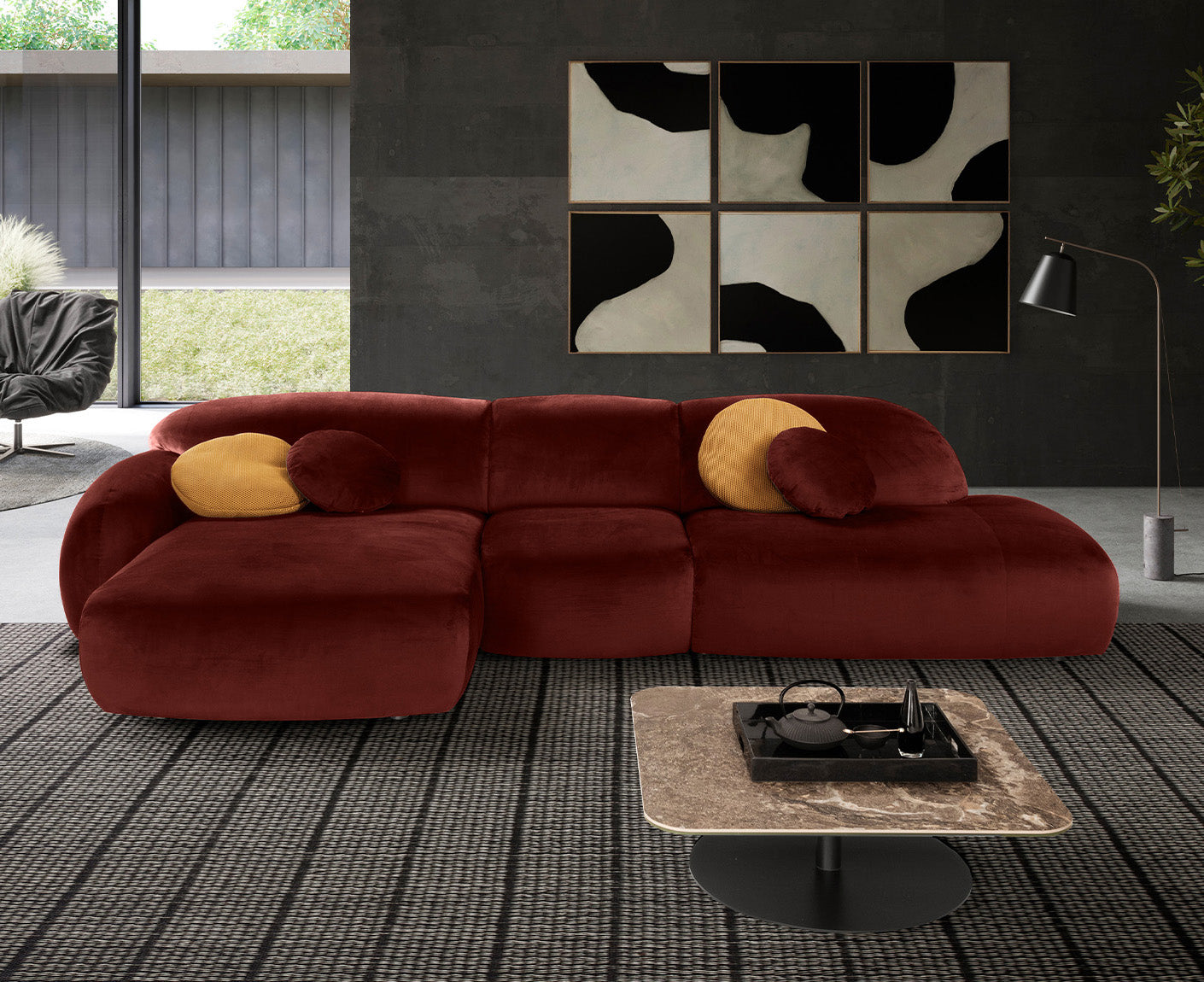 designwerk Globe Ecksofa | 369 x 177 cm | Velourstoff