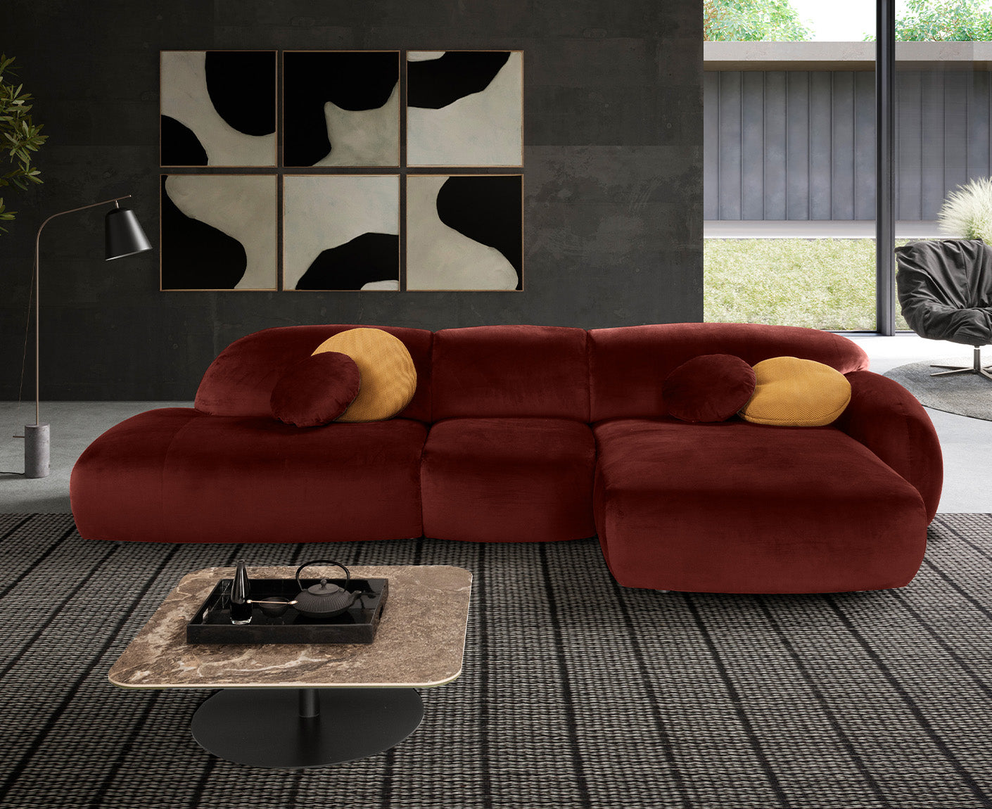 designwerk Globe Ecksofa | 369 x 177 cm | Velourstoff