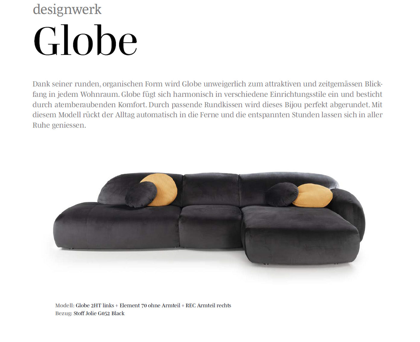 designwerk Globe Ecksofa | 369 x 177 cm | Velourstoff