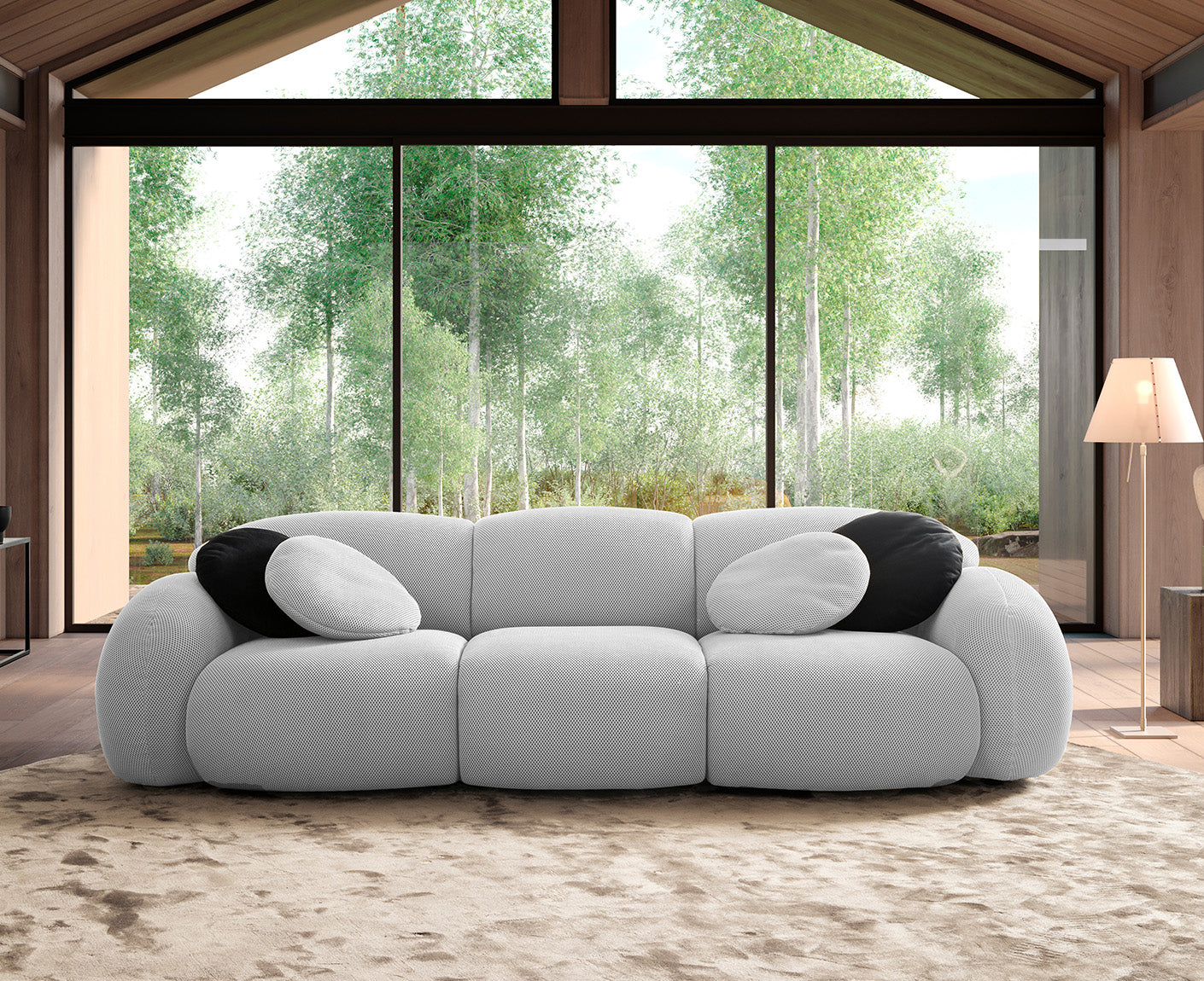designwerk Globe 3-Sitzer Sofa | 292 x 116 cm | Flachgewebe 3D-Effekt
