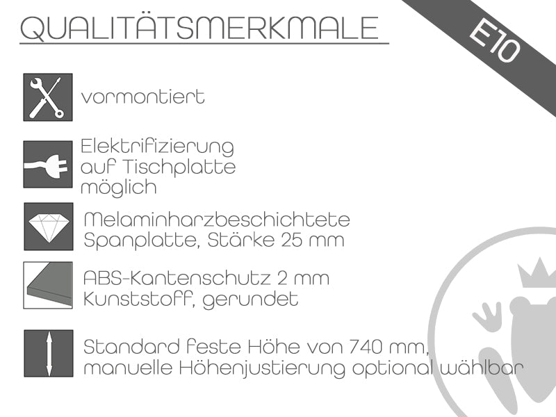 E10 Schreibtisch Wangen-Gestell, 80cm tief, Schwarz