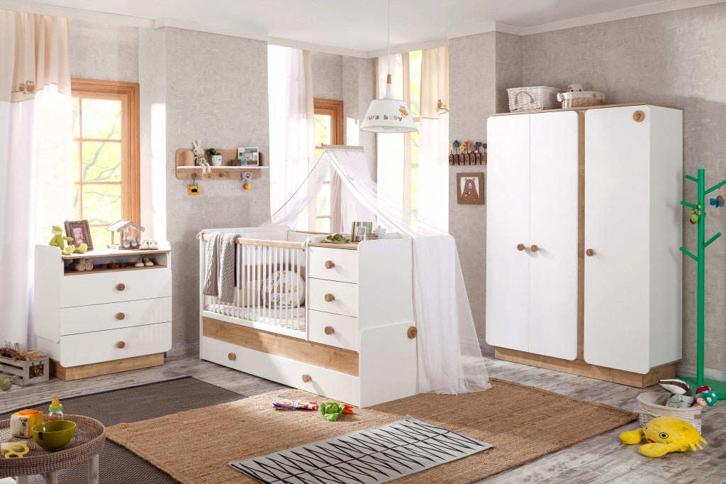 Cilek NATURA BABY Kleiderschrank Schrank Kinderzimmer Weiß/Natur - Voelpe