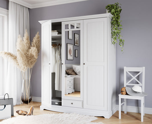 Belluno Elegante Kleiderschrank 3-türig Massivholz mit Spiegel