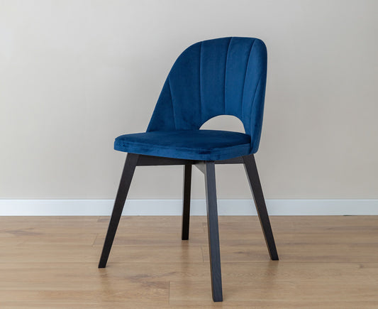 Breno Esszimmerstuhl Massivholz Buche Schwarz/ Blau Samt
