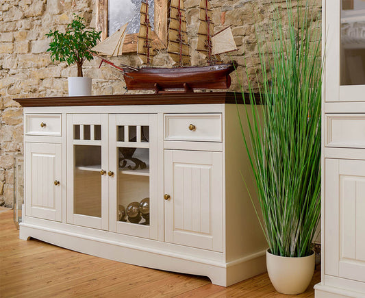Belluno Elegante Sideboard 167x85 cm Massivholz mit Glasdoppeltür